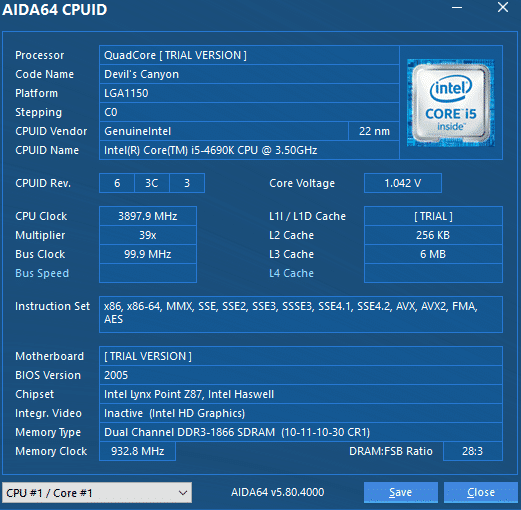 AIDA64 CPUID